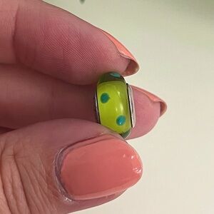Pandora Retired Murano Bead Glass Charm Green Polka Dot